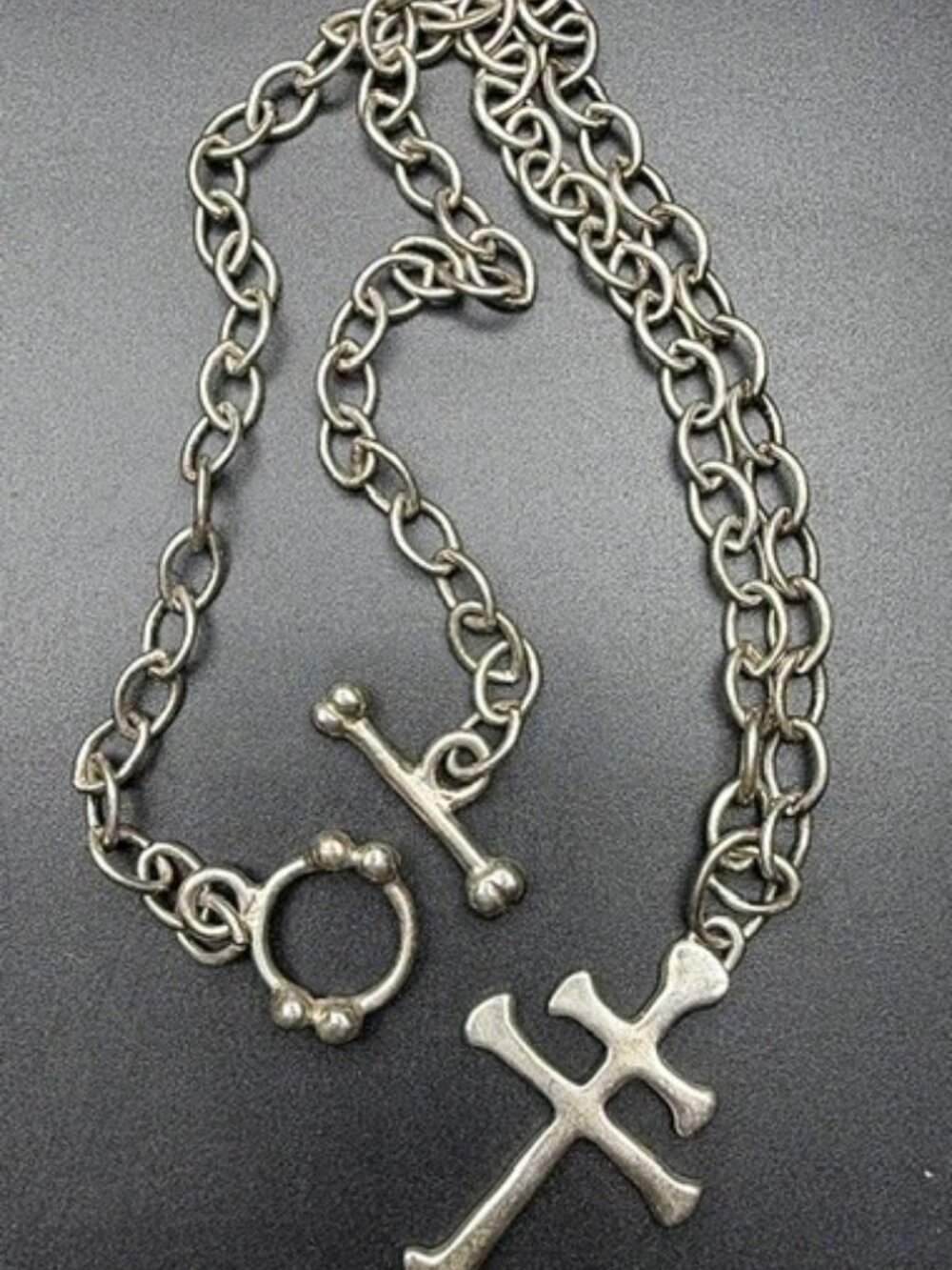 RLM Robert Lee Morris 1980s Sterling Silver Double Barred Cross Necklace